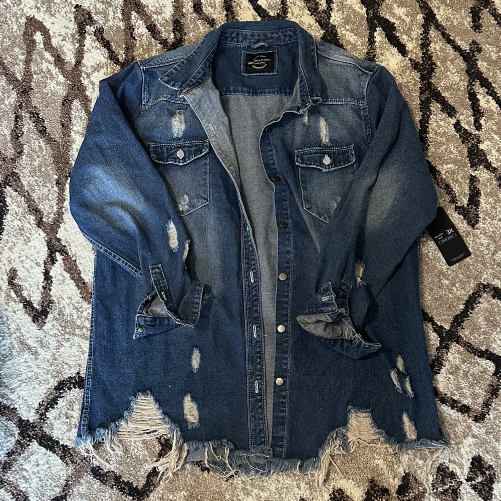 American Bazi Dark Blue Distressed Jean Jacket